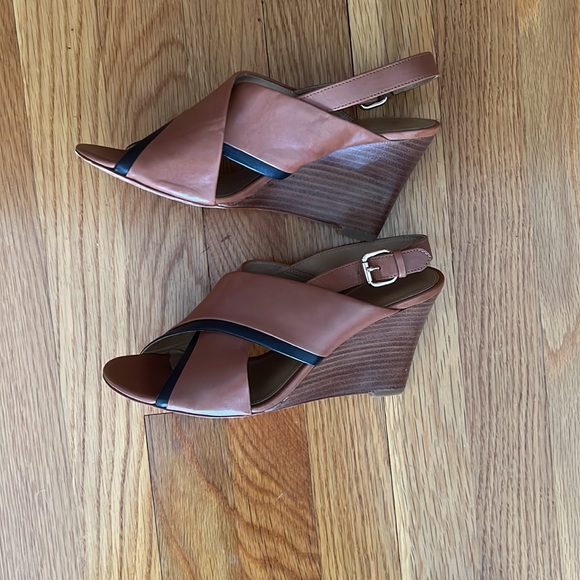 Coach Randy Wedge Sandals in Saddle Brown with Black Trim - Picture 3 of 10